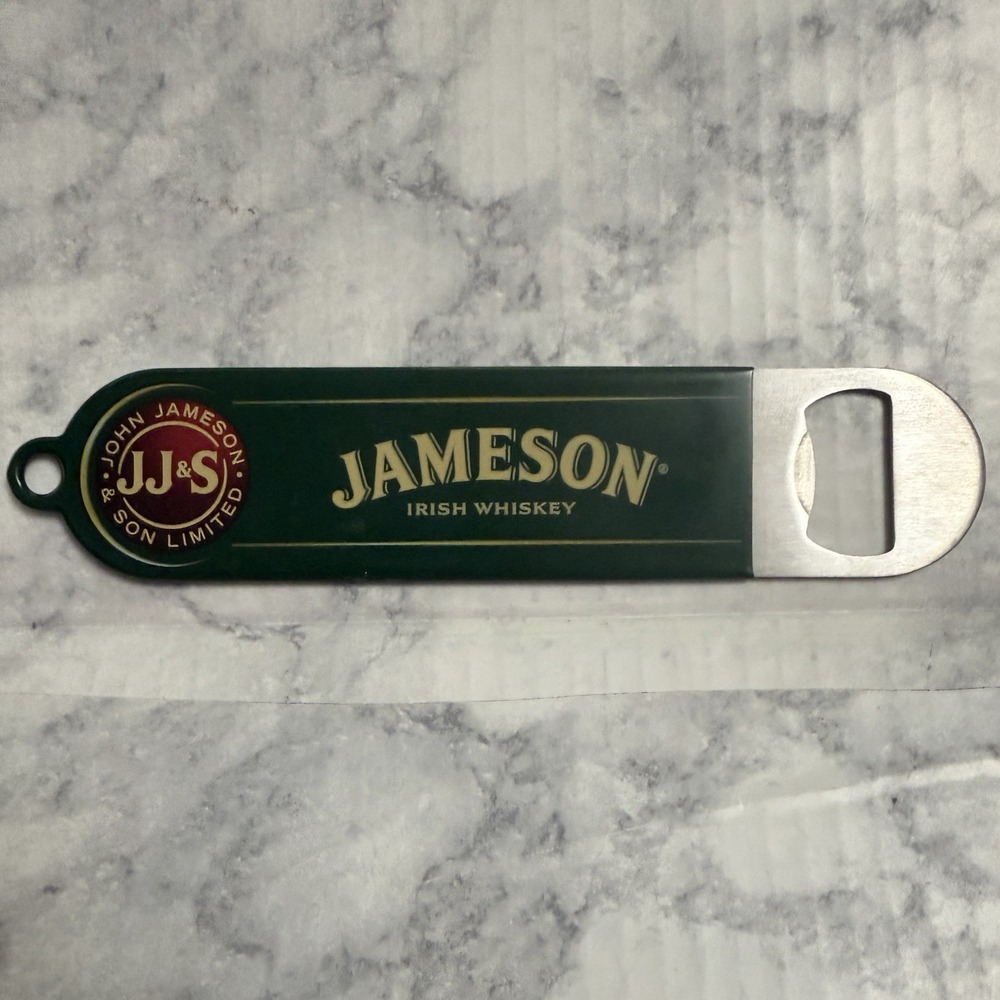 Jameson Irish Whiskey Green Beer Bottle Opener Metal Green Rubber Logo Bar Promo